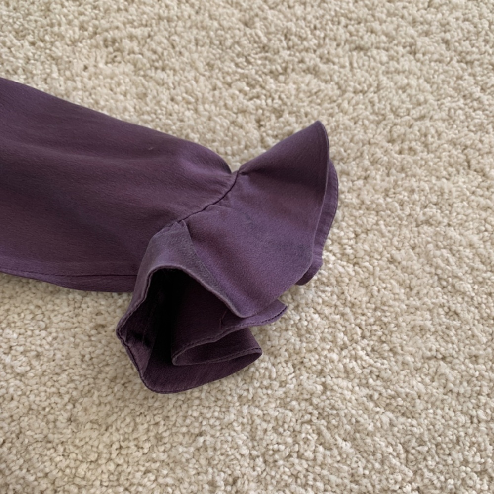 100% Silk Designer Marie Chantal Purple Dress with Ruffle Size 4 - Picture 3 of 10